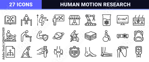 Biomechanical Physics and Kinesiology Science Studies Minimalist Monoline Geometric Line Art for Educational and Medical Research Interfaces