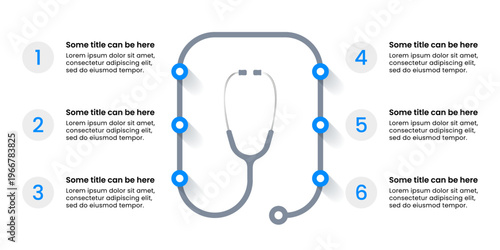 Infographic template. Stethoscope with 6 points and numbers