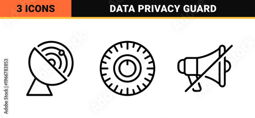 Cyber Security and Digital Privacy Minimalist Monoline Icons; Geometric Line Art for Data Protection and Network Safety Interface Design