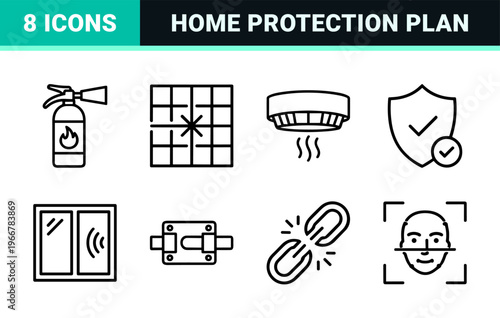 Cyber Security and Home Protection Minimalist Monoline Geometric Line Art for Commercial Interface Design and Surveillance Apps