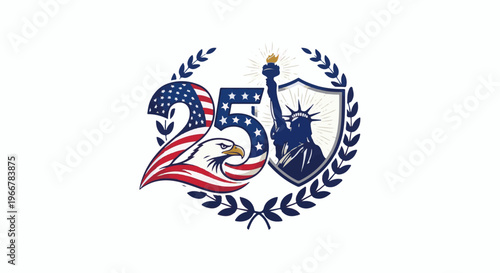 Patriotic 250th anniversary emblem with eagle and Statue of Liberty