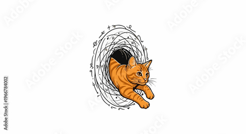 Orange tabby cat emerges from a swirling, mystic portal