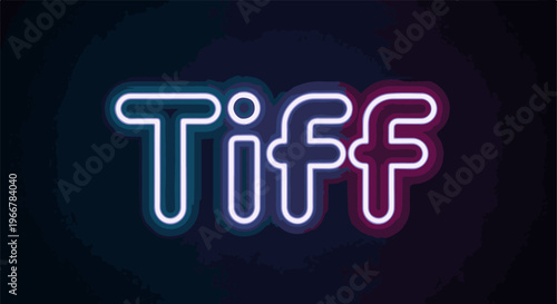 Glowing neon text "tiff" against a dark, textured background