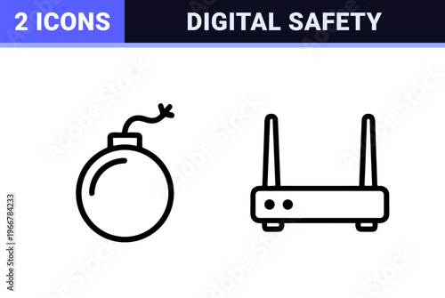 Cyber Security and Data Protection Minimalist Monoline Icon Set, Professional Geometric Line Art for Secure Network and Privacy Interface.
