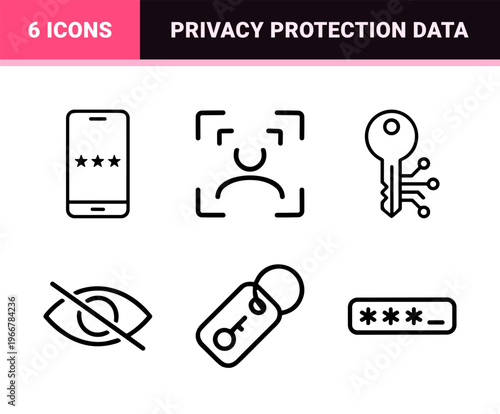 Cybersecurity and Privacy Protection Geometric Line Art featuring Minimalist Monoline Outlines for Digital Safety and Data Authentication UI