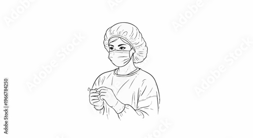 Medical professional in surgical attire and mask holds a syringe