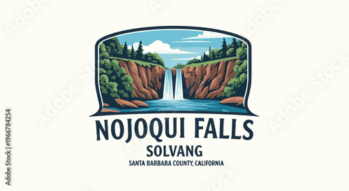 Majestic waterfall cascades down rocky cliffs into a blue pool, surrounded by trees