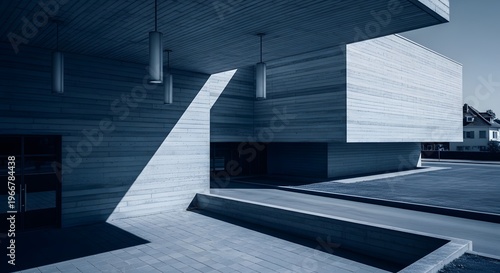 Modern Brutalist Architecture with Geometric Concrete Facade and Stark Shadows