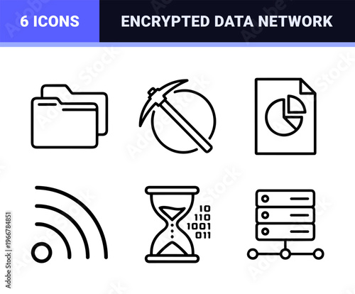 Blockchain Infrastructure and Cryptocurrency Technology minimalist Monoline Icon Set Featuring Decentralized Finance and Data Security.