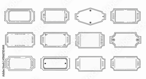 Collection of twelve diverse vintage ticket outline designs