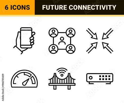 High-Speed 5G Network and Future Connectivity Minimalist Monoline Icon Set featuring Geometric Line Art for Telecommunications Design.