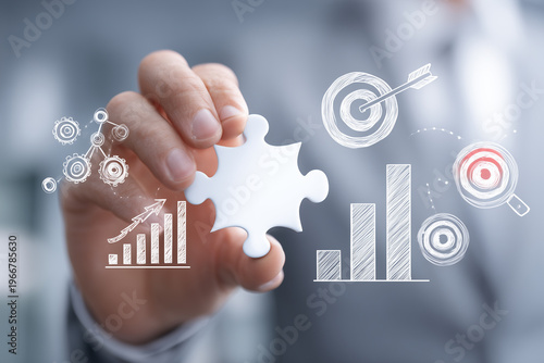 The concept of effective solutions and strategic planning with a close-up of the hands connecting the final puzzle pieces.