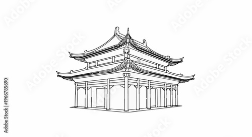 Ornate traditional building with tiered, curved roofs and pillar supports