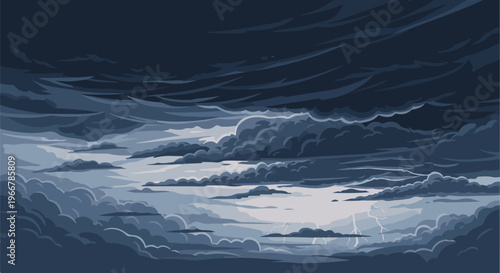 Dark, dramatic pixel art depiction of a stormy sky with lightning strikes