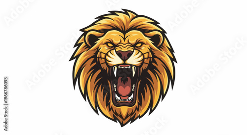 Fierce lion with golden mane and bared teeth, facing forward