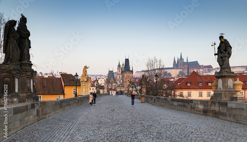 Schilderij op canvas charles Bridge in Prague  Czech Republic at sunrise with historic statues
