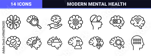 Mind and Psychology Minimalist Monoline Line Art Representing Cognitive Function, Neuroscience Research, and Mental Health Wellness Concepts
