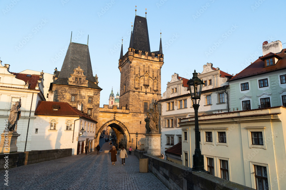 Fototapeta premium charles Bridge in Prague Czech Republic at sunrise with historic statues