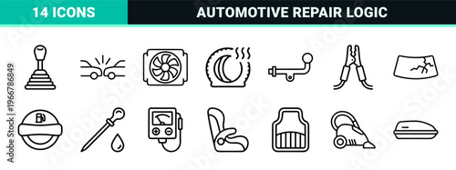 Automotive Maintenance and Car Repair Diagnostics Minimalist Monoline Geometric Line Art for Professional Vehicle Service Dashboards