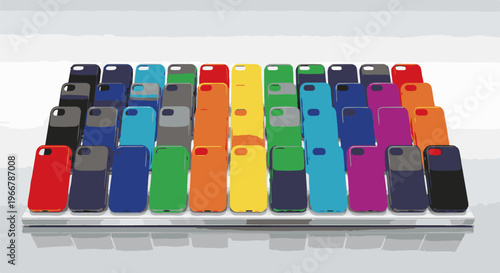 A vibrant display of colorful rectangular mobile phone cases arranged in rows