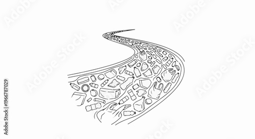 Winding path made of littered plastic bottles, bags, and containers