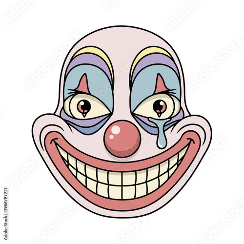 Creepy Clown Face with Tear and Wide Smile - Horror or Sadness Illusion