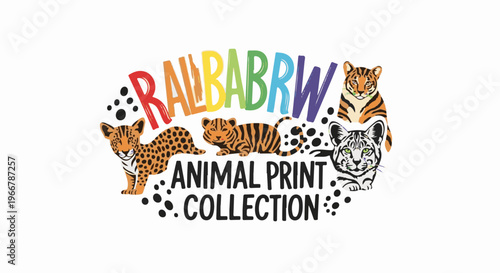 Diverse big cats and cubs artfully arranged with rainbow text
