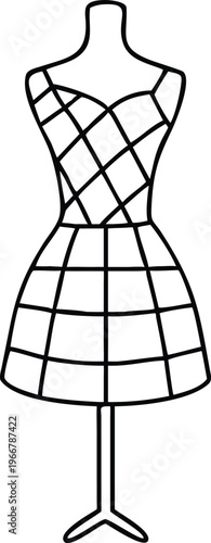 Classic Female Dress Form or Mannequin with a Checkered Pattern and Stand