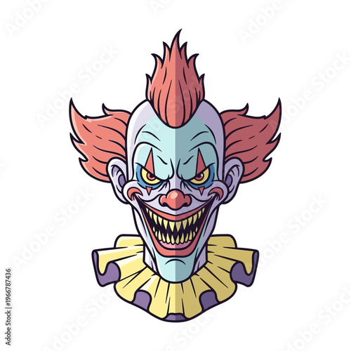 Scary Clown Face with Evil Grin and Spiky Hair - Horror Character Illustration