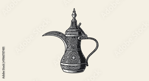 Ornate traditional coffee pot with decorative patterns and a prominent spout
