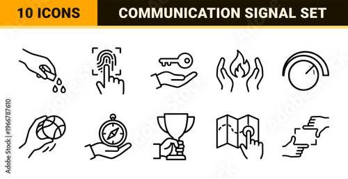 Human Hand Gestures and Interaction Geometric Line Art; minimalist Monoline Symbols for Communication, Teamwork, and Digital Interface.