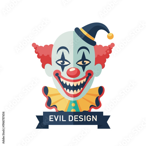 Creepy Clown Face with Evil Design Banner - Scary Halloween Character