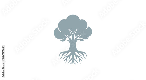 Stylized Tree Silhouette with Visible Roots on White Background
