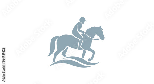 Equestrian Rider on Horseback Silhouette over Waves Graphic