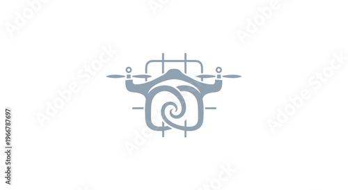 Drone camera logo with spiral viewfinder on white background