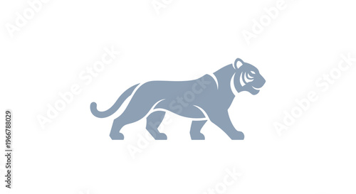 Stylized Tiger Silhouette Icon, Minimalist Gray Animal Illustration on White Background