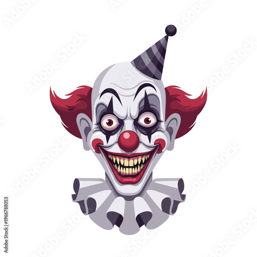 Scary Clown Face with Evil Grin and Wide Eyes - Horror Illustration