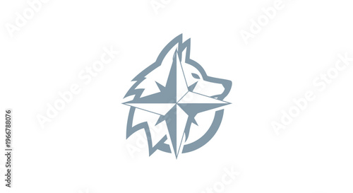 Wolf head logo with compass star, modern abstract graphic design