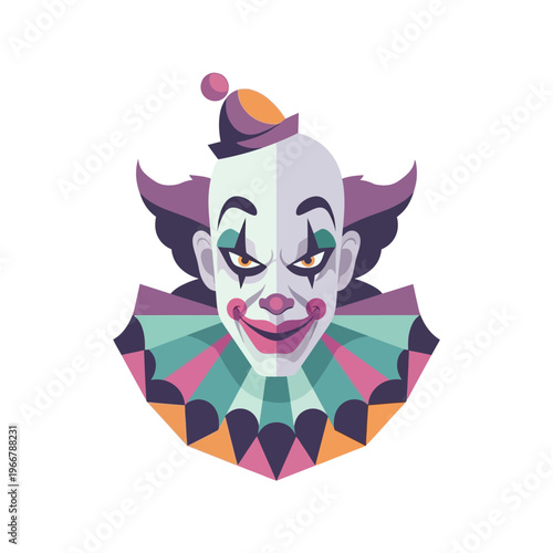Scary Clown Face with Colorful Collar and Hat - Horror Character Illustration