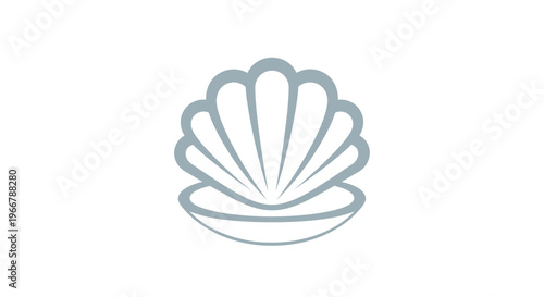 Minimalist open seashell icon, blue outline, isolated on white background, elegant design