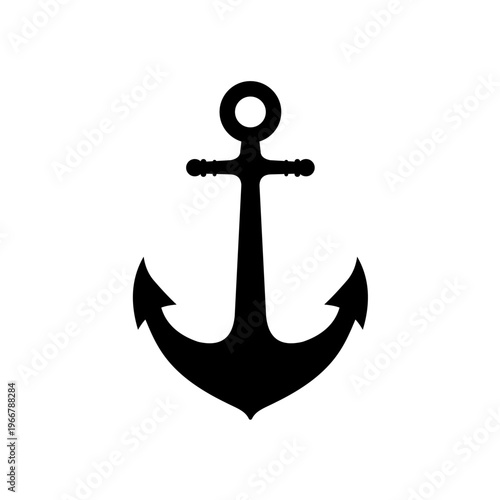 Nautical anchor silhouette, black vector illustration