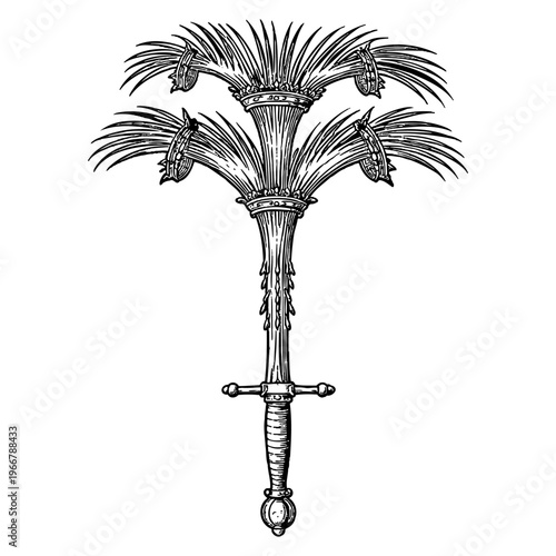 Ornamental Spear Vintage Woodcut Engraving, Renaissance Weapon Symbol, Occult Illustration