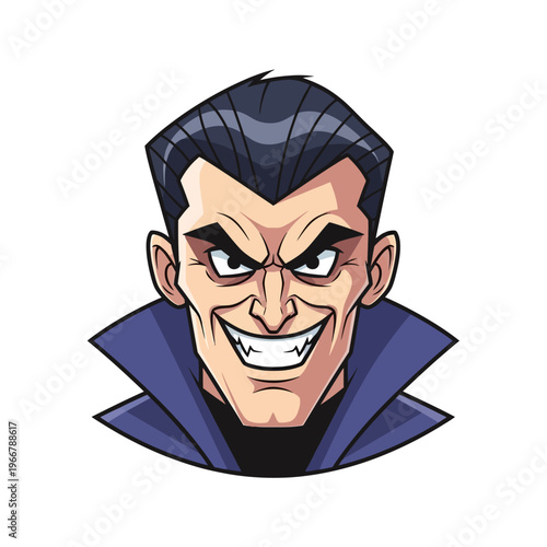 Cartoon Vampire Face with Evil Grin and Sharp Teeth - Horror Character Illustration
