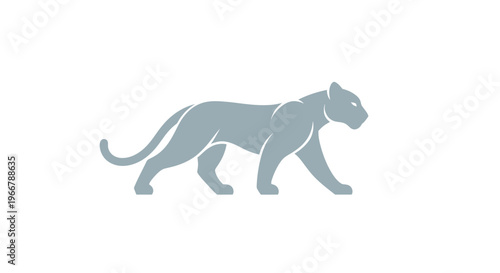 Elegant Grey Panther Silhouette Walking Gracefully on White Background