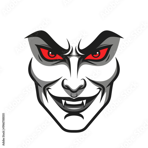Scary Vampire Face with Red Eyes and Sharp Fangs - Halloween Character Illustration