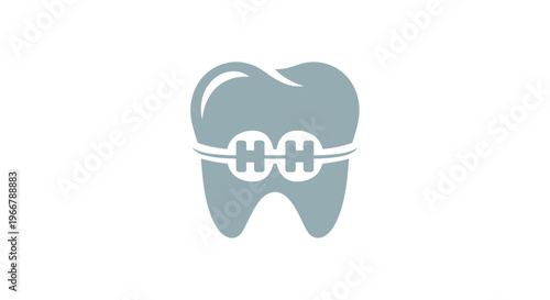 Dental braces on a stylized tooth icon, healthcare and orthodontics concept