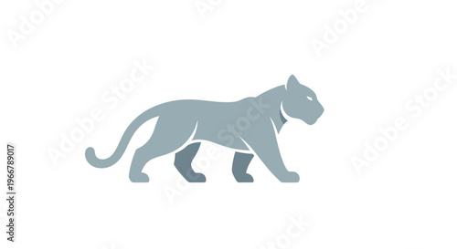 Elegant grey panther silhouette walking on white background
