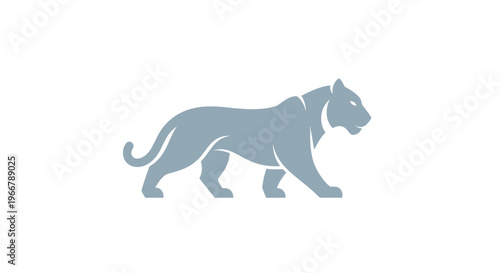 Sleek Gray Panther Silhouette Walking Isolated on White Background