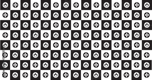 A repeating grid pattern featuring alternating power button and vertical bar icons on a checkerboard seamless pattern, repeating pattern, textile, background, valentine, cute, minimal