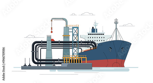 Oil refinery and tanker ship for petroleum industry.